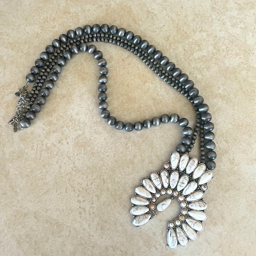 Necklace - 30” long- bottom white is 3 1/2” wide